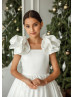 Ivory Satin Unique Flower Girl Dress Communion Dress